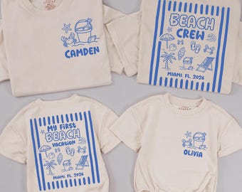 Personalized My First Beach Vacation Baby Romper and T-Shirt, Custom Miami Florida 2026 Family Matching Outfits