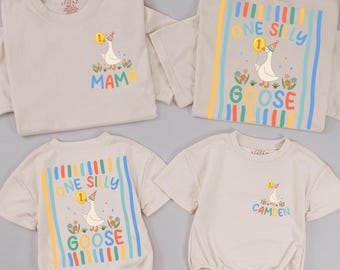 Personalized One Silly Goose Birthday T- Shirts, Family Matching Cotton Tee, NB–2XL Outfit