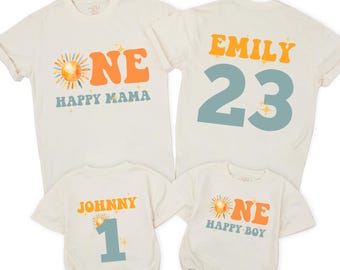 Custom One Happy Boy Birthday Baby Romper, Sun First Birthday Outfits, Sunshine Birthday Theme, First Trip Around The Sun Birthday Outfit