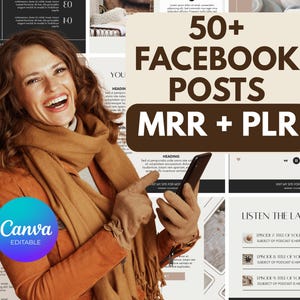 50 plantillas para publicaciones de Facebook, listas para usar, editables en Canva (MRR, PLR)