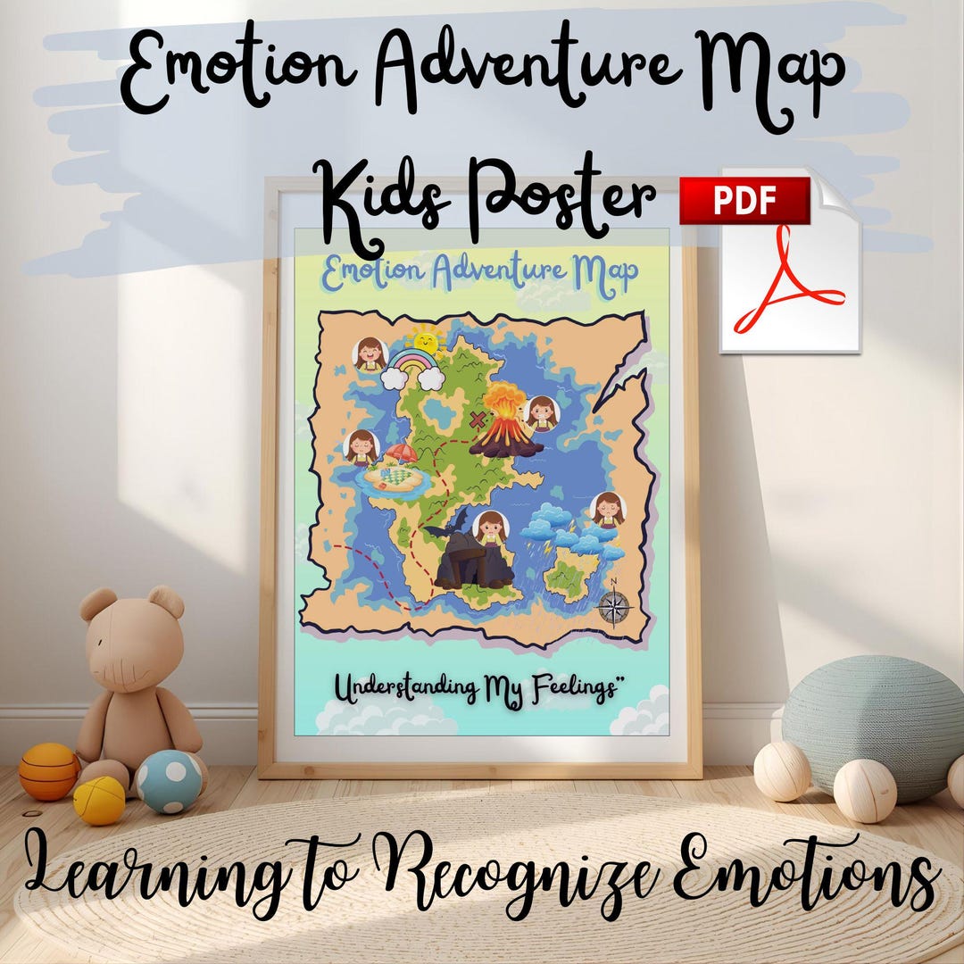 Emotion Adventure Map Kids Poster | Printable Feelings Chart Wall Art ...