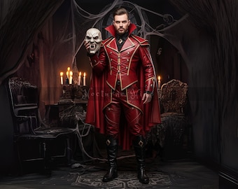 100% Real Leather Drag King Costume| Satanic Fashion Dark Lord Cosplay| Mens Leather Halloween Outfit| Genuine Leather Scary Cosplay