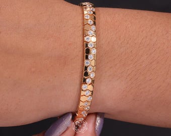 4.30TCW rundes Labor gewachsenes Diamant-Sechseck-Gliederarmband, 14K Gold Geometrisches Diamant-Armband, einzigartiges Luxus-Statement-Armband