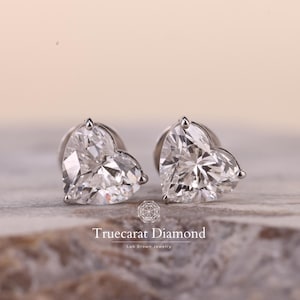 2.00CT Heart Shape Lab Grown Diamond Stud Earring, 14K White Gold Push Back Earring For Women, Everyday Jewelry Gift For Her