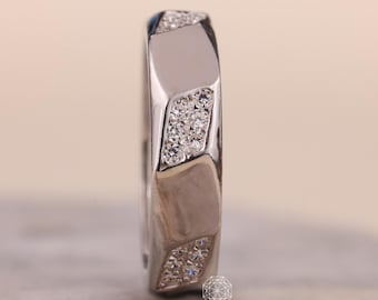Men’s Diamond Wedding Band, Lab Grown Diamond Ring, Geometric Gold Band, Modern Mens Ring, Statement Wedding Band, Anniversary Ring