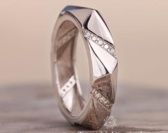 Men’s Geometric Diamond Wedding Band, Lab Grown Diamond Ring, Modern Faceted Gold Band, Statement Mens Ring, Anniversary Band