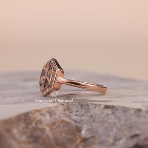 Hexagon Shape Flower Design Lab Grown Diamond Engagement Ring, Flush Round Diamond Halo Wedding Ring, Platinum Bridal Ring, Gift For Her