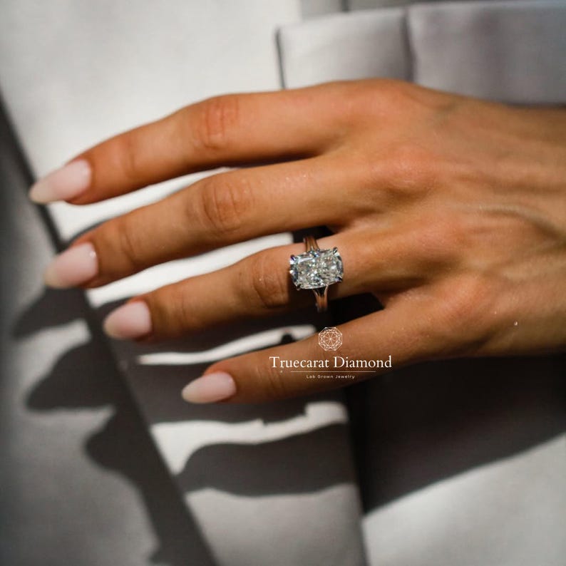 Elongated Cut Cushion Diamond Split Shank Wedding Ring, Solitaire ...
