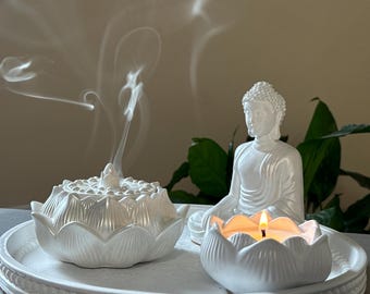 Zen Buddha Incense Candle Set – Lotus Backflow Burner, Meditation Decor, Relaxation Kit