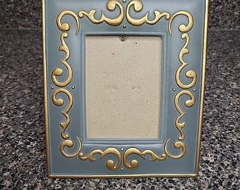 VINTAGE 90's HB Group Art Glass Picture Frame Gold Scroll Hollywood Regency