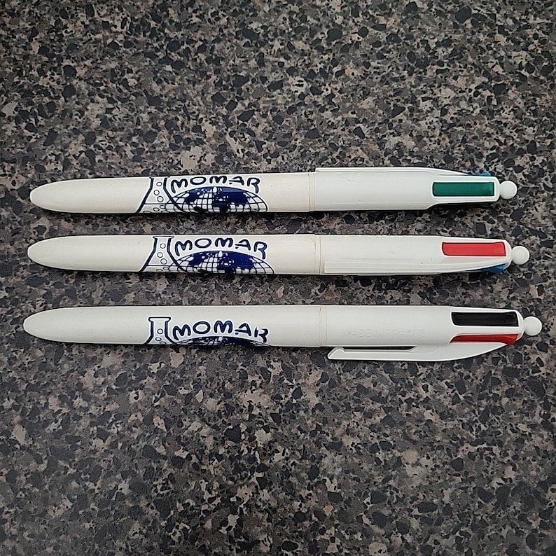 VINTAGE BIC Made In France "Momar" Chemical 4 Color Advertising Pens Lot 3 Dried image 1