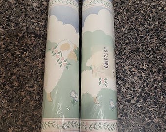 VINTAGE Nursery Wallpaper Border Lamb Sheep Cottagecore Shabby Chic Baby 2 Rolls