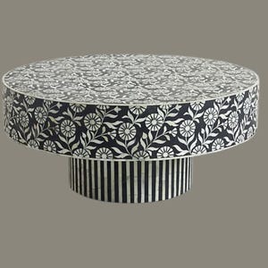 black bone inlay coffee table in floral pattern ,handmade bone inlay furniture ,bone inlay coffee table