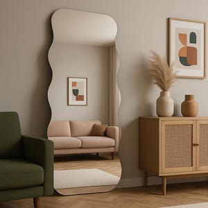 Wavy Edge Full Length Mirror, Modern Floor Mirror For Bedroom, Decorative Curved Mirror, Aesthetic Body Mirror, Contemporary Home Wall Decor