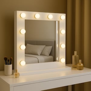Hollywood Lighted Vanity Mirror with LED Bulbs | Makeup Mirror with Lights for Dressing Table | Glam Beauty Room Decor | Bedroom Mirror