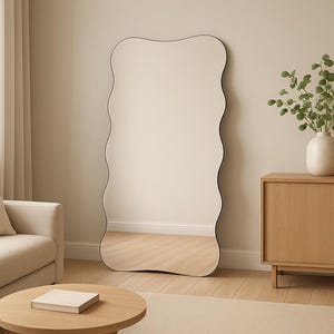Wavy Edge Full Length Mirror, Modern Floor Mirror For Bedroom, Decorative Curved Mirror, Aesthetic Body Mirror, Contemporary Home Wall Decor