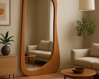 Asymmetrical Floor Mirror: Full Length Irregular Wooden Frame