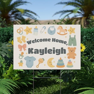 Welcome Home Baby Yard Sign, Personalized Newborn Announcement, Pastel Outdoor Baby Shower Decor, Custom Name Plastic Sign