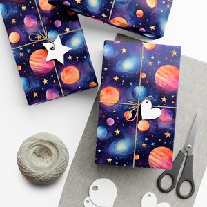 Carta da regalo galassia acquerello - Carta da regalo spaziale per bambini, baby shower, compleanni, amanti della fantascienza - Design di pianeti e stelle cosmiche