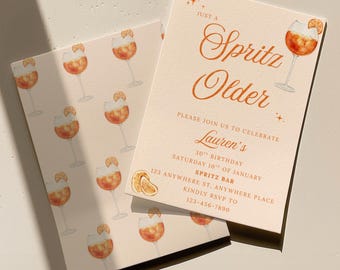 Bara en Spritz-äldre – Aperol Spritz-födelsedagsinbjudan | Redigerbar mall | Digital nedladdning
