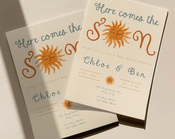 Here Comes the Son | Baby Shower Invitation | Boho Sun Theme | Editable Digital Download