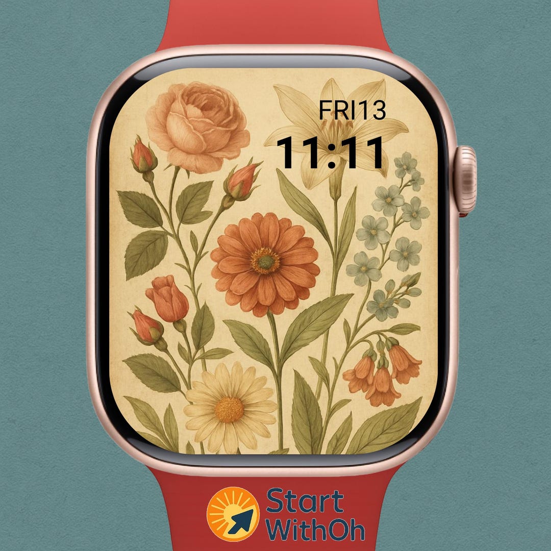 Vintage Floral Apple Watch Face: Botanical Lock Screen Wallpaper ...