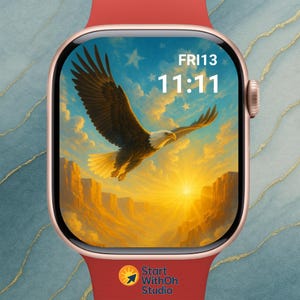 Eagle’s Ascent Apple Watch Wallpaper, Bald Eagle Flying Canyon Watch Face, USA Patriotic Digital Download for Freedom Lovers