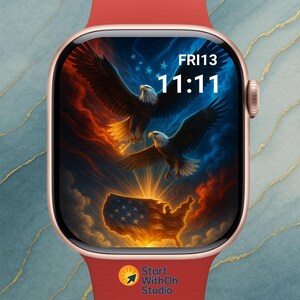 Rise of Freedom Apple Watch Wallpaper, Twin Eagle Patriotic Watch Face, USA Digital Art for Liberty Lovers