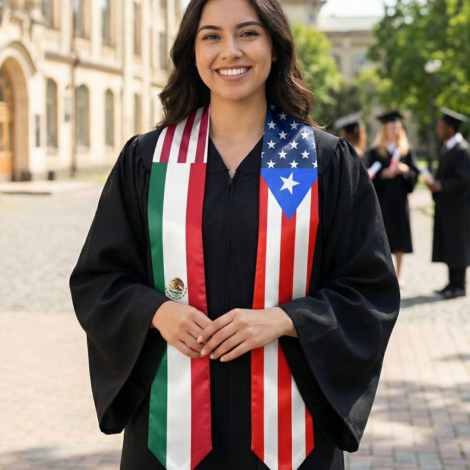 Graduation Moflas Custom 2/3/4 Flags Graduation Stole, Personalized Country Flags ...