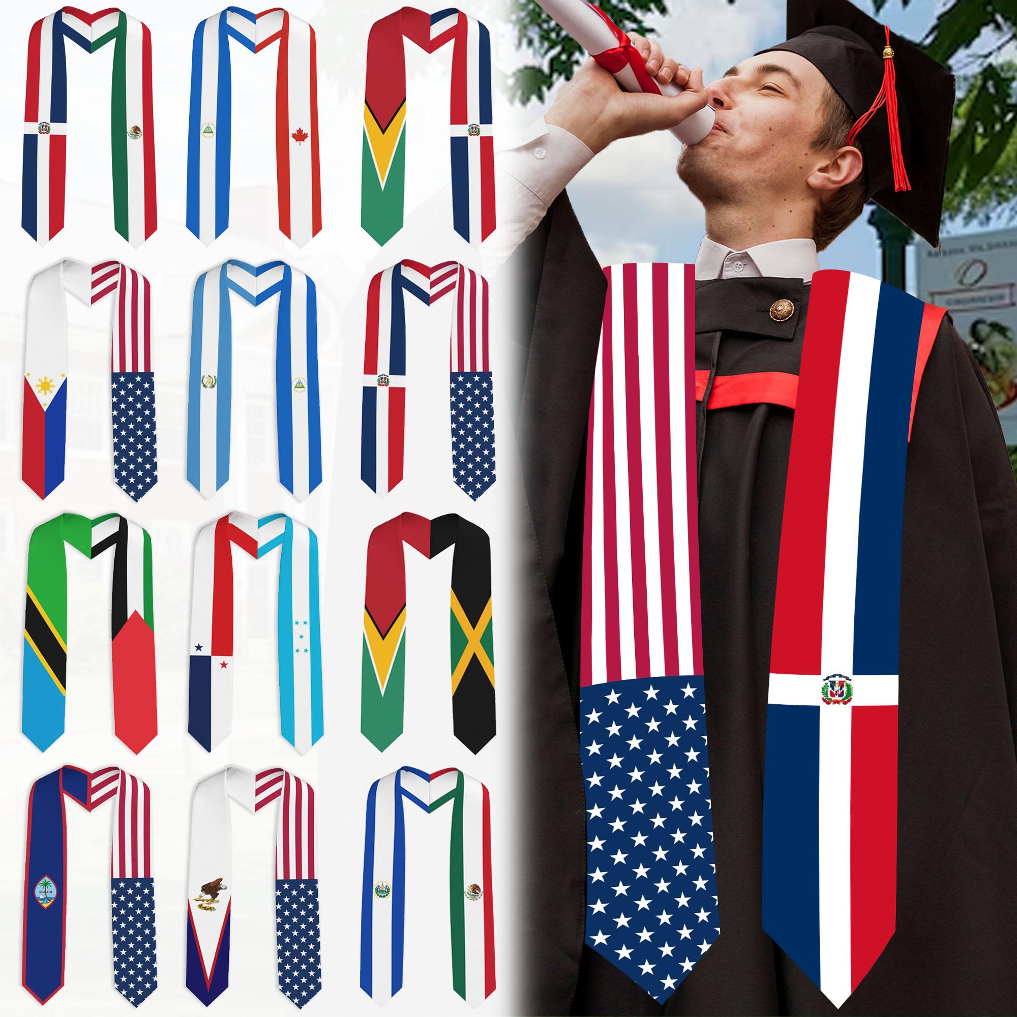 Custom 2/3/4 Flags Graduation Stole, Personalized Country Flags ...