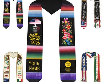 2026 Custom Mexican Graduation Stole, Personalized Country Flags Graduation Sash, Class of 2026 Graduation Stole, Mexican American Flag