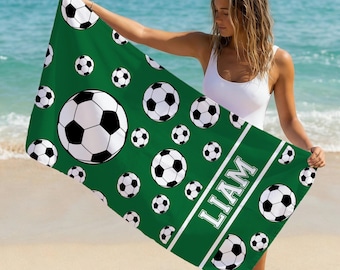 Personalisiertes Fußball-Strandtuch, schnell trocknendes Sporttuch, benutzerdefiniertes Namensdruck-Badetuch