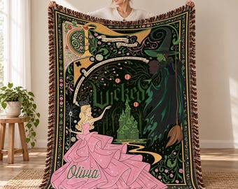 Personalized Wicked Tapestry Blanket, Custom Name Witch Fringed Throw, Pink Princess Art Decor, Fantasy Wall Hanging, Cottagecore Gift