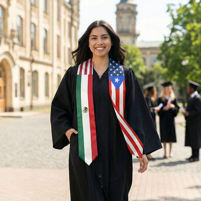 Graduation Moflas Custom 2/3/4 Flags Graduation Stole, Personalized Country Flags ...