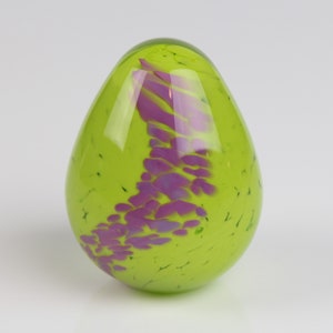 Glass Egg Paperweight Green & Purple Hand Made