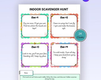 Afdrukbare game indoor speurtocht | Leuke kinderactiviteit | Game-avond voor het hele gezin | Regenachtige dagactiviteiten voor kinderen | Digitale download