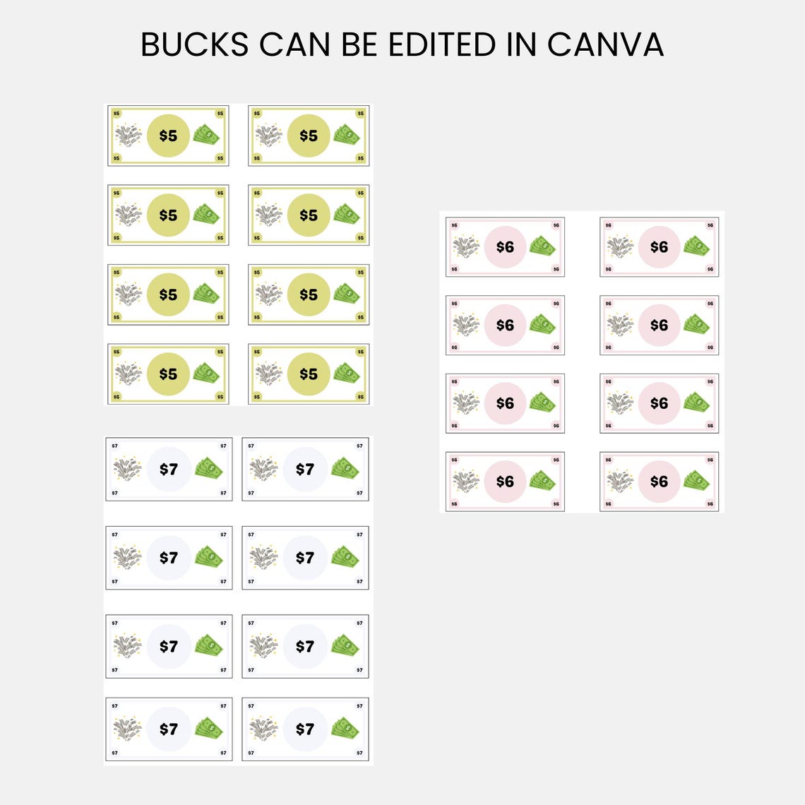 Fun Bucks Color Printable Kids Reward Bucks – 7 Colorful Designs | Filled & Blank ...