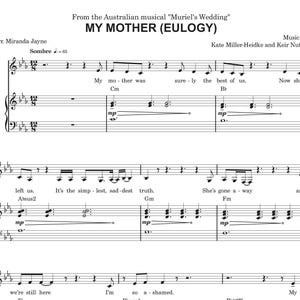 My Mother (Eulogy) (Muriel&#39;s Wedding) - Full Transcription - Voice & Piano Sheet Music
