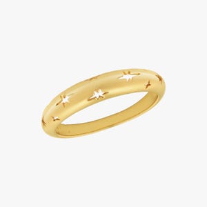 14K Gold Starburst Ring: Hand-Engraved Celestial Wedding Ring