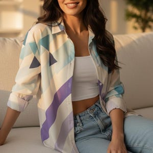 Oversized Geometric Patchwork Shirt - Retro Modern Streetwear