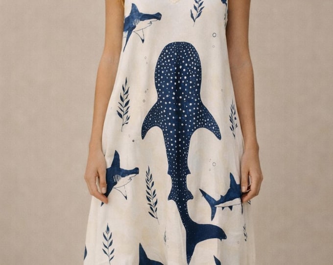 Featured listing image: Whale Shark Print Maxi Dress: Flowy Beach Vacation Resort Wear Gift