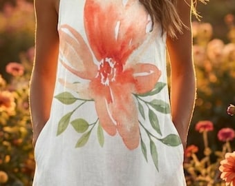 Mouwloze A-lijn zakjurk – zomerjurk met bloemen en originele print, zomerjurk