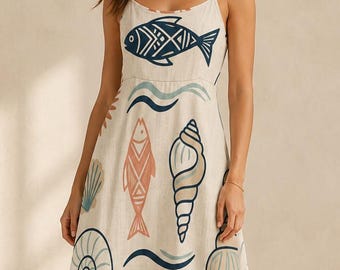 Minivestido Coastal Fish – Vestido de vacaciones mediterráneas con un toque relajado de estilo boutique.