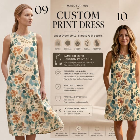 Custom A-Line Midi Dress, Design Your Own Colors & Style