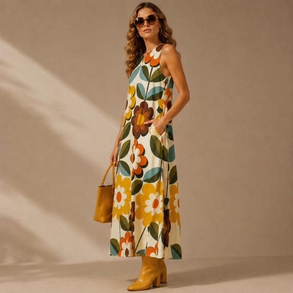 Retro Floral Maxi Dress with Pockets – Vintage Style Summer Vacation A-Line Guest Dress