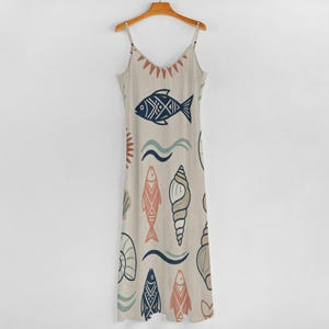 Mediterranean Fish Shell Maxi Dress, Sleeveless Coastal Resort Wear, Beach Summer A-Line image 10