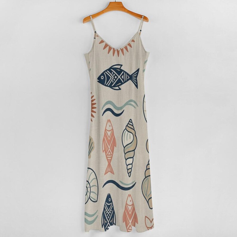 Mediterranean Fish Shell Maxi Dress, Sleeveless Coastal Resort Wear, Beach Summer A-Line image 10