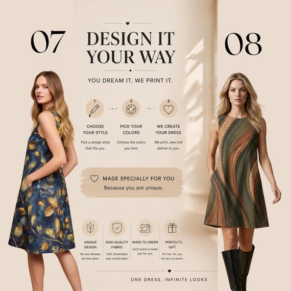 Custom A-Line Midi Dress, Design Your Own Colors & Style