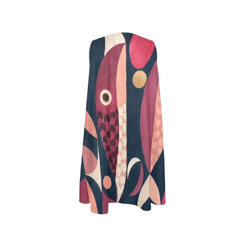 Pink Mid Century Fish Dress, Sleeveless A-Line Pocket Dress, 60s Mod Geometric Print image 14