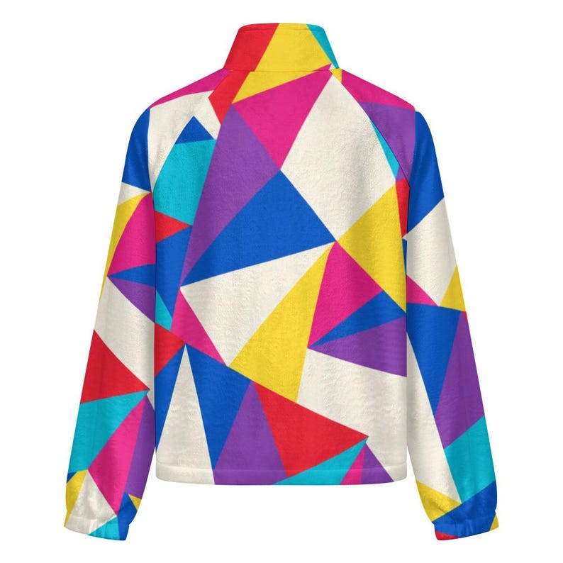 Chaqueta polar geométrica de los 80 para mujer, chaqueta retro con bloques de color, prenda de abrigo de otoño. imagen 19